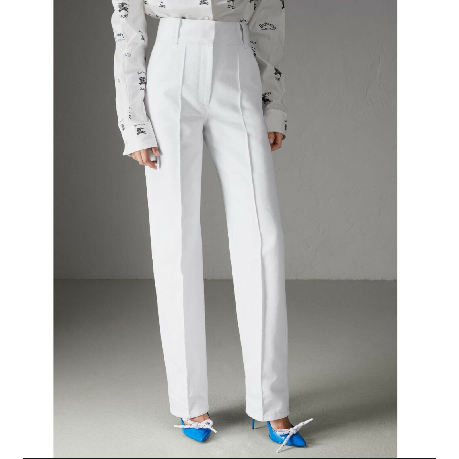 Burberry Skerton Front Pleat Cotton Drill High Waist Pants Flawed Nwot 2